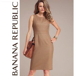 Banana Republic Tan Wool Midi Dress Sheath Size 8 Classic Sleeveless